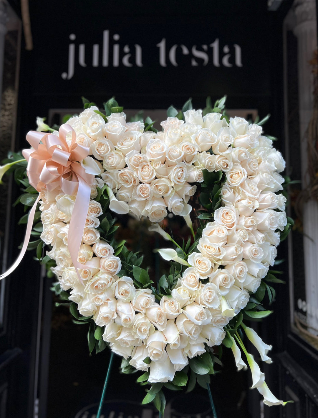 All Rose White Open Heart - Standing Spray