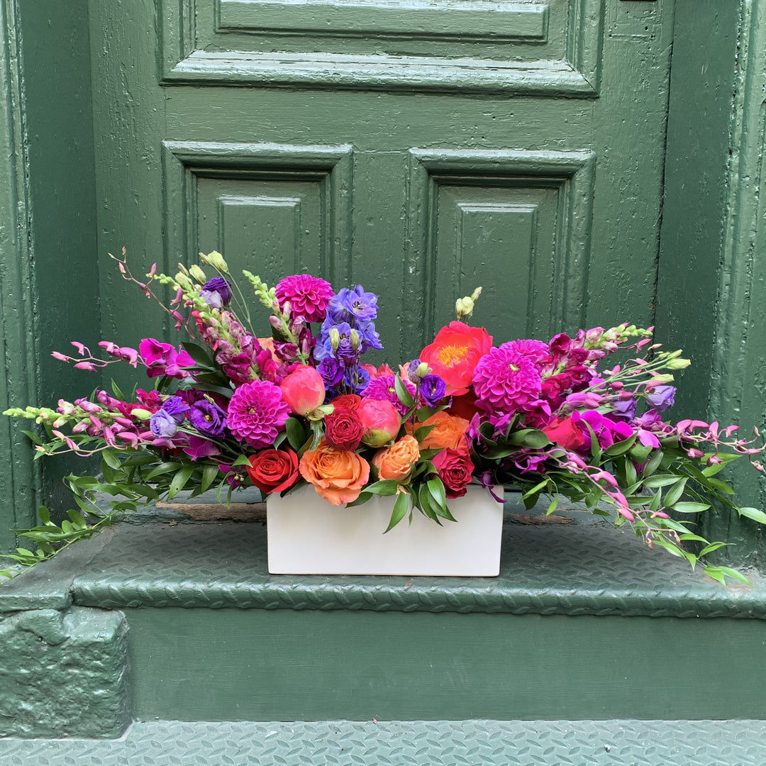 colorful flowers made for a long table